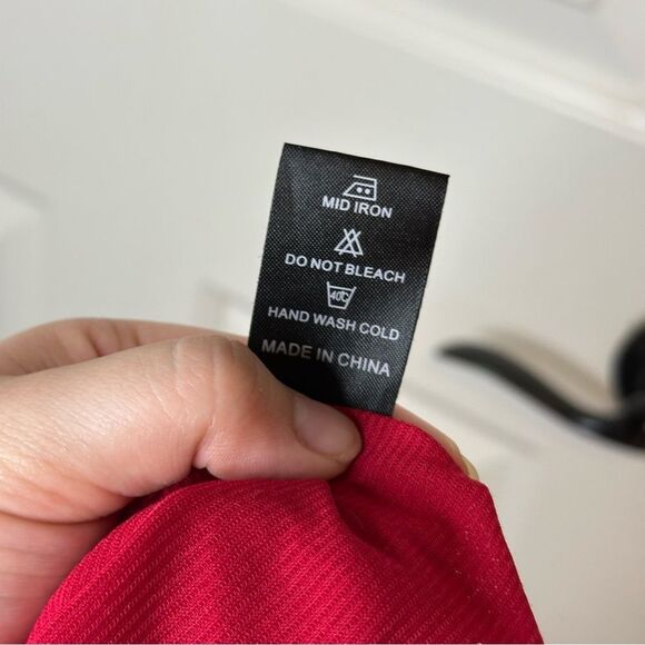 Pretty Angel Red Rosette Appliqué Floral Lace Linen Blend Tunic Mini Dress Sz M - Picture 11 of 11